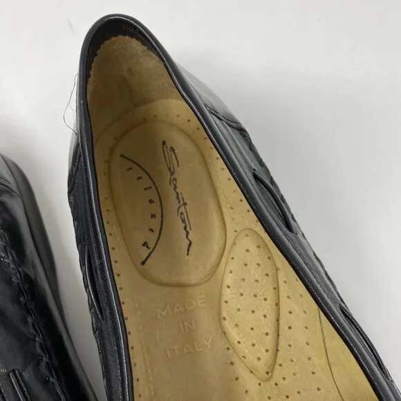 NEW santoni leather slip on shoes w/ tassels